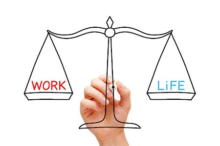 Hand drawing Work Life balance scale concept with black marker on transparent wipe board isolated on white. Stock Photo - Budget Royalty-Free & Subscription, Code: 400-07975812