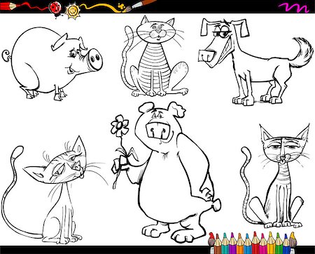 Coloring Book or Page Cartoon Sketch Illustration of Funny Animals Characters Set Stock Photo - Budget Royalty-Free & Subscription, Code: 400-07975969