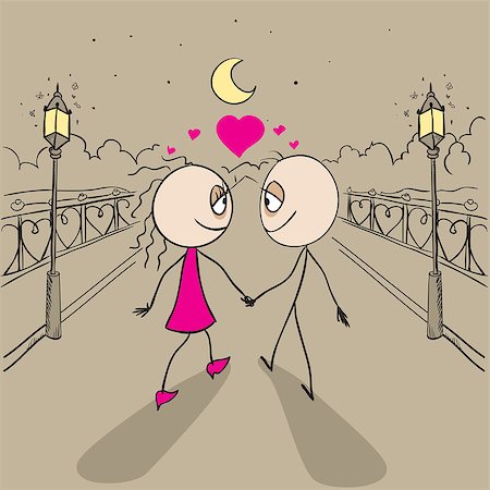 silhouette girl vector - Couple love walking light of lanterns in park. Vector cartoon illustration Stock Photo - Budget Royalty-Free & Subscription, Code: 400-07976061