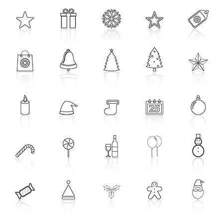 simsearch:400-04149556,k - Christmas line icons with reflect on white background, stock vector Stock Photo - Budget Royalty-Free & Subscription, Code: 400-07976583