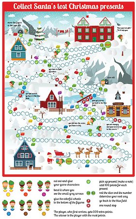 Vector illustration - Board game (Collect Santa's lost Christmas presents) Stock Photo - Budget Royalty-Free & Subscription, Code: 400-07978525