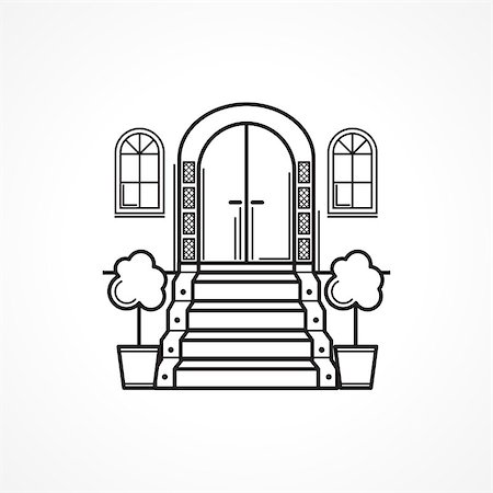 simsearch:400-07217858,k - Black line single vector icon for arch front door with carpet stairs for some hotel or other residential building on white background Stock Photo - Budget Royalty-Free & Subscription, Code: 400-07978957