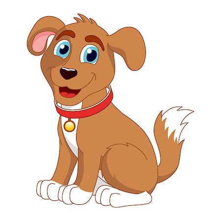 simsearch:400-08189024,k - Cartoon smiling puppy, vector illustration of cute dog wearing a red collar with gold tag, eps 10 Photographie de stock - Aubaine LD & Abonnement, Code: 400-07979126
