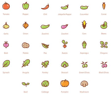 pumpkin leaf vector - Set of the vegetables related icon Stock Photo - Budget Royalty-Free & Subscription, Code: 400-07979550