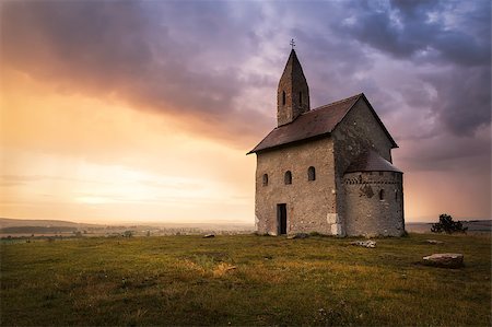 st michael - Old Roman Catholic Church of St. Michael the Archangel on the Hill at Sunset in Drazovce, Slovakia Stock Photo - Budget Royalty-Free & Subscription, Code: 400-07979583