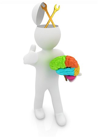 engineers hat cartoon - 3d people - man with half head, brain and trumb up. Service concept with wrench Stock Photo - Budget Royalty-Free & Subscription, Code: 400-07984258