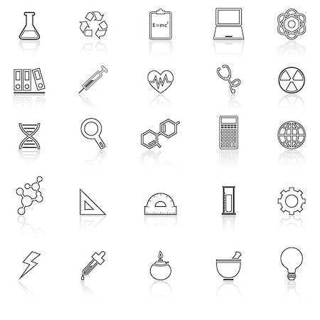 physics icons - Science line icons with reflect on white background, stock vector Stock Photo - Budget Royalty-Free & Subscription, Code: 400-07985974