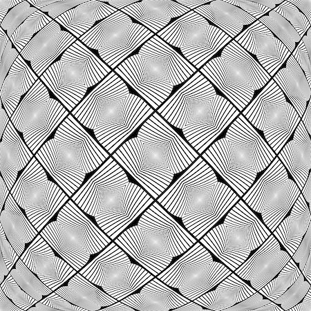 simsearch:400-07990305,k - Design warped monochrome geometric pattern. Abstract textured background. Vector art. No gradient Stock Photo - Budget Royalty-Free & Subscription, Code: 400-07987588