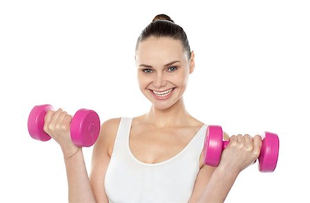 simsearch:400-06482604,k - Attractive athlete exercising with dumbbells isolated against white Stock Photo - Budget Royalty-Free & Subscription, Code: 400-07987703