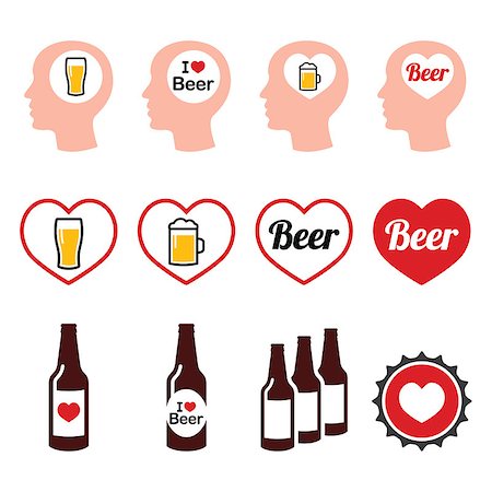 I love drinking beer icons set isolated on white Stock Photo - Budget Royalty-Free & Subscription, Code: 400-07988186