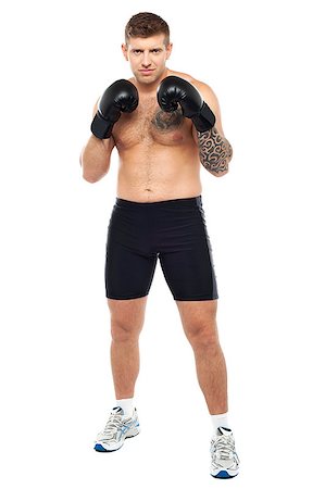 simsearch:400-06859193,k - Full length portrait of isolated attractive boxer posing on white background Stock Photo - Budget Royalty-Free & Subscription, Code: 400-07988622