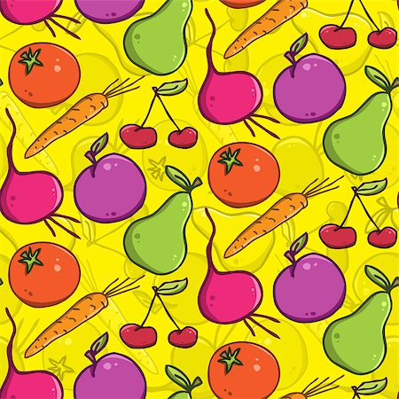 pzromashka (artist) - seamless vector bright background. colorful  fruits and vegetables Foto de stock - Super Valor sin royalties y Suscripción, Código: 400-07980225