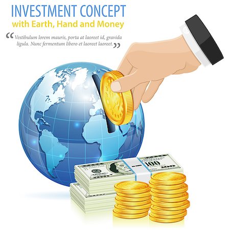 simsearch:400-06737278,k - Investment Concept with Money, Hand and Earth, vector icon isolated on white Stock Photo - Budget Royalty-Free & Subscription, Code: 400-07980322