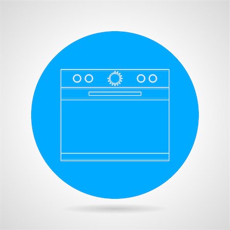 Flat line round blue icon with white contour kitchen stove on gray background. Stock Photo - Budget Royalty-Free & Subscription, Code: 400-07980380