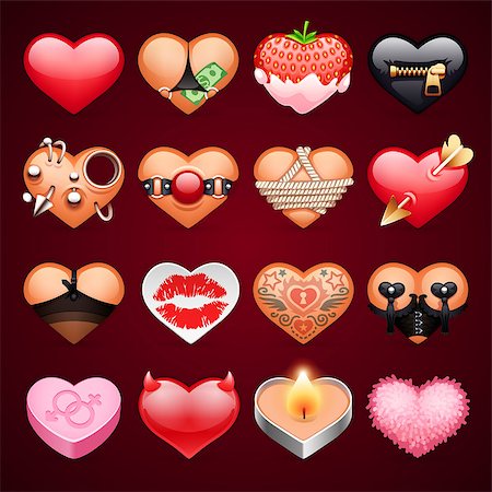 simsearch:400-05891430,k - Set of Vector Sex Hearts Icons for Erotic Projects. Clipping paths included in additional jpg format. Stock Photo - Budget Royalty-Free & Subscription, Code: 400-07981178
