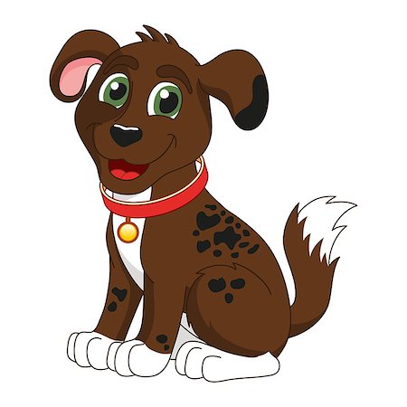 simsearch:400-08189024,k - Cartoon smiling dark brown spotty puppy, vector illustration of cute dog wearing a red collar with gold tag, eps 10 Photographie de stock - Aubaine LD & Abonnement, Code: 400-07981936