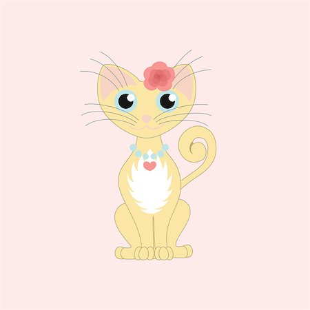 simsearch:400-08189024,k - Vector illustration of cute cat wearing a cyan necklace with pink heart and red flower Photographie de stock - Aubaine LD & Abonnement, Code: 400-07981945