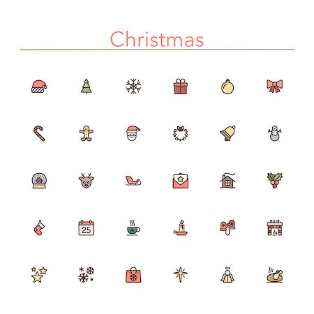 simsearch:400-04149556,k - Christmas colored line icons set. Vector illustration. Stock Photo - Budget Royalty-Free & Subscription, Code: 400-07994577