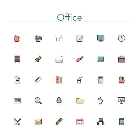Office and workplace colored line icons set. Vector illustration. Stock Photo - Budget Royalty-Free & Subscription, Code: 400-07994588
