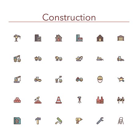 Construction colored line icons set. Vector illustration. Stock Photo - Budget Royalty-Free & Subscription, Code: 400-07994580