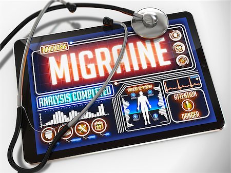 Migraine - Diagnosis on the Display of Medical Tablet and a Black Stethoscope on White Background. Foto de stock - Super Valor sin royalties y Suscripción, Código: 400-07995271