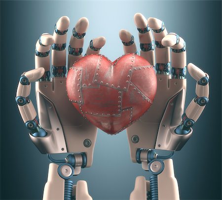 Robot hand holding a metal heart. Clipping path included. Stock Photo - Budget Royalty-Free & Subscription, Code: 400-07995393