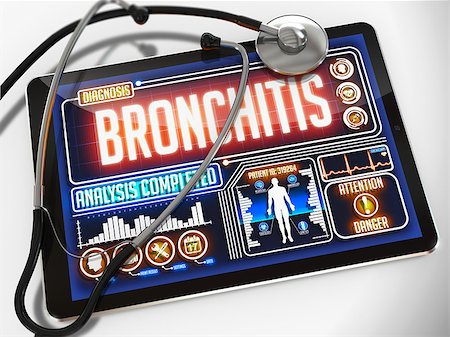 Bronchitis - Diagnosis on the Display of Medical Tablet and a Black Stethoscope on White Background. Stock Photo - Budget Royalty-Free & Subscription, Code: 400-07996259