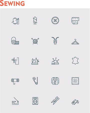 Set of the sewing and needlework related icons Stock Photo - Budget Royalty-Free & Subscription, Code: 400-07990264