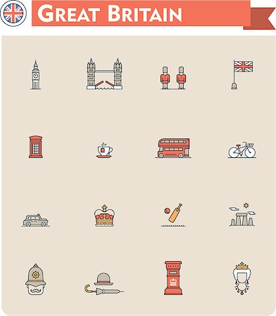 red call box - Set of the Great Britain traveling related icons Stock Photo - Budget Royalty-Free & Subscription, Code: 400-07990269