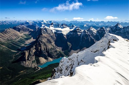simsearch:400-07823385,k - Mountains range view from Mt Temple with Moraine lake, Banff, Rocky Mountains, Alberta, Canada Stock Photo - Budget Royalty-Free & Subscription, Code: 400-07993114