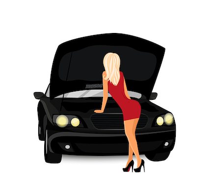 Black car and blonde woman staying near wearing red dress and high-heeled shoes Stock Photo - Budget Royalty-Free & Subscription, Code: 400-08014154