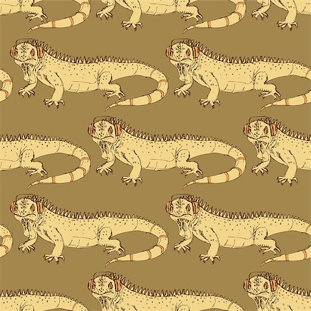 Sketch fancy iguana in vintage style, vector seamless pattern Stock Photo - Budget Royalty-Free & Subscription, Code: 400-08014227