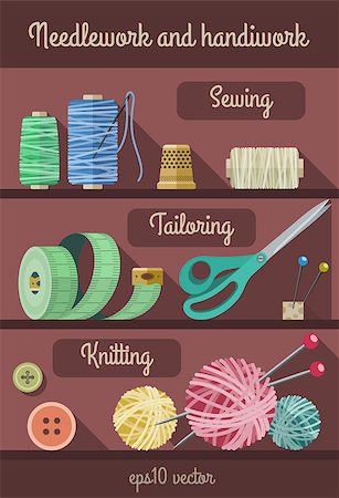 Set of tools and materials for fancywork and needlework. Eps10 vector illustration Stock Photo - Budget Royalty-Free & Subscription, Code: 400-08014410