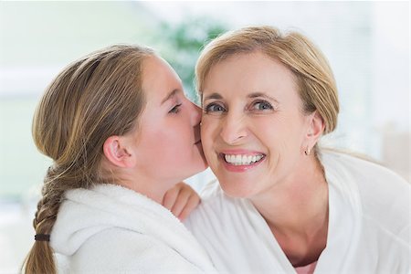 preteen kissing - Pretty little girl kissing her mother on cheek in the bathroom Stock Photo - Budget Royalty-Free & Subscription, Code: 400-08019750