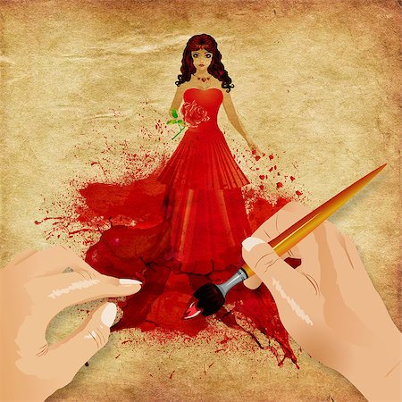 simsearch:400-06628918,k - Illustration of red haired woman with elegant dress melting in red paint grunge background. Photographie de stock - Aubaine LD & Abonnement, Code: 400-08011080