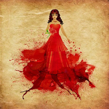 simsearch:400-06628918,k - Illustration of red haired woman with elegant dress melting in red paint grunge background. Photographie de stock - Aubaine LD & Abonnement, Code: 400-08011081