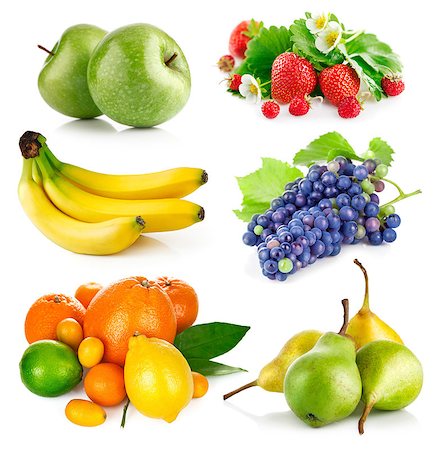 simsearch:400-05664137,k - Set fresh fruits with green leaves. Isolated on white background Stock Photo - Budget Royalty-Free & Subscription, Code: 400-08011453