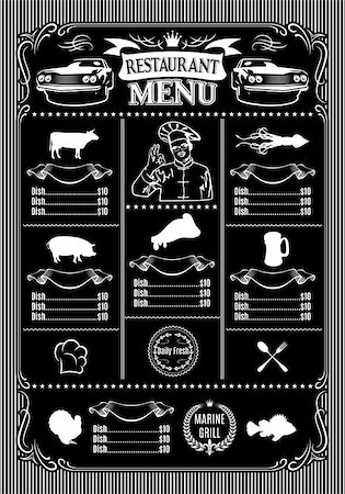 template for menu on a black background and icons of animals and drinks Stock Photo - Budget Royalty-Free & Subscription, Code: 400-08012939