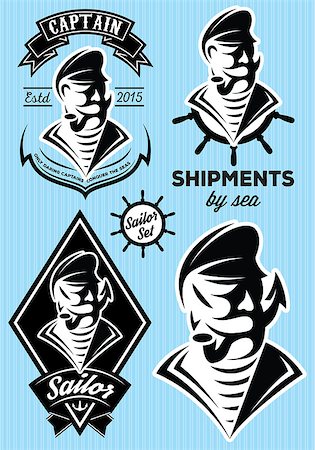 retro sail - vector sea captain with a mustache for design Stock Photo - Budget Royalty-Free & Subscription, Code: 400-08022400