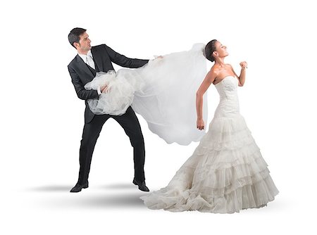 running away scared - Husband pulls the veil to the bride Stock Photo - Budget Royalty-Free & Subscription, Code: 400-08035044