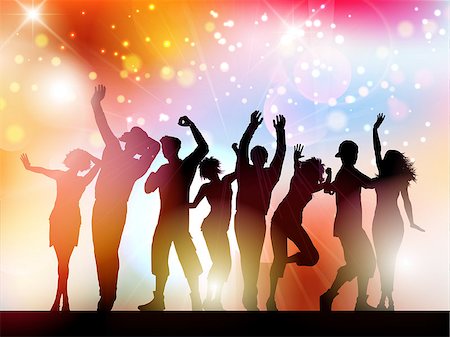 simsearch:400-04389591,k - Silhouettes of people dancing on an abstract lights background Stock Photo - Budget Royalty-Free & Subscription, Code: 400-08035353