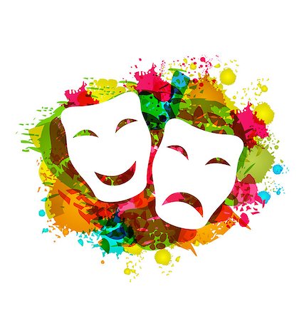 Illustration comedy and tragedy simple masks for Carnival on colorful grunge background - vector Stock Photo - Budget Royalty-Free & Subscription, Code: 400-08035568