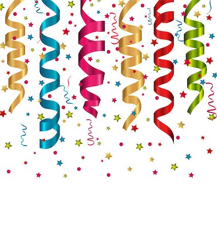 ribbon streamer celebration vector - Illustration multicolor curling streams and confetti for Carnival background - vector Stock Photo - Budget Royalty-Free & Subscription, Code: 400-08035579