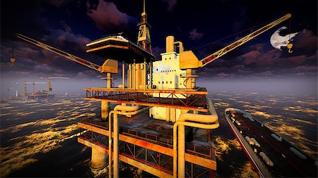 Oil rig  platform at night Photographie de stock - Aubaine LD & Abonnement, Code: 400-08035618