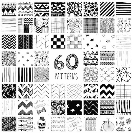 simsearch:400-08794844,k - Sixty Abstract Hand Drawn Geometric Black Seamless Pattern Swatches with Transparent Background Stock Photo - Budget Royalty-Free & Subscription, Code: 400-08036051