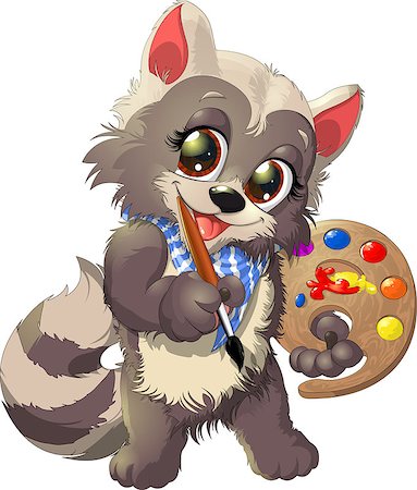 simsearch:400-07995476,k - beautiful and cute raccoon artist with a tablet and paint on a white background Stock Photo - Budget Royalty-Free & Subscription, Code: 400-08036163