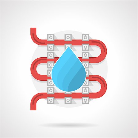 Flat color vector icon for water underfloor heating with red pipeline and with drop sign on white background Stock Photo - Budget Royalty-Free & Subscription, Code: 400-08037476