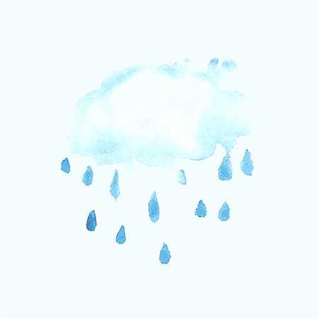 simsearch:400-08134478,k - Stylized blue fluffy watercolor cloud and drops or rain with smudges. Vector illustration Stock Photo - Budget Royalty-Free & Subscription, Code: 400-08038032