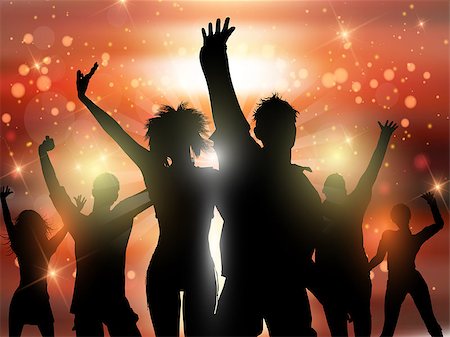 simsearch:400-04389591,k - Silhouettes of people dancing on an abstract lights background Stock Photo - Budget Royalty-Free & Subscription, Code: 400-08039765