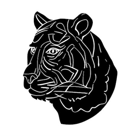 simsearch:400-06131670,k - Tiger head avatar, Chinese zodiac sign illustration, black silhouette isolated on white Stock Photo - Budget Royalty-Free & Subscription, Code: 400-08033336